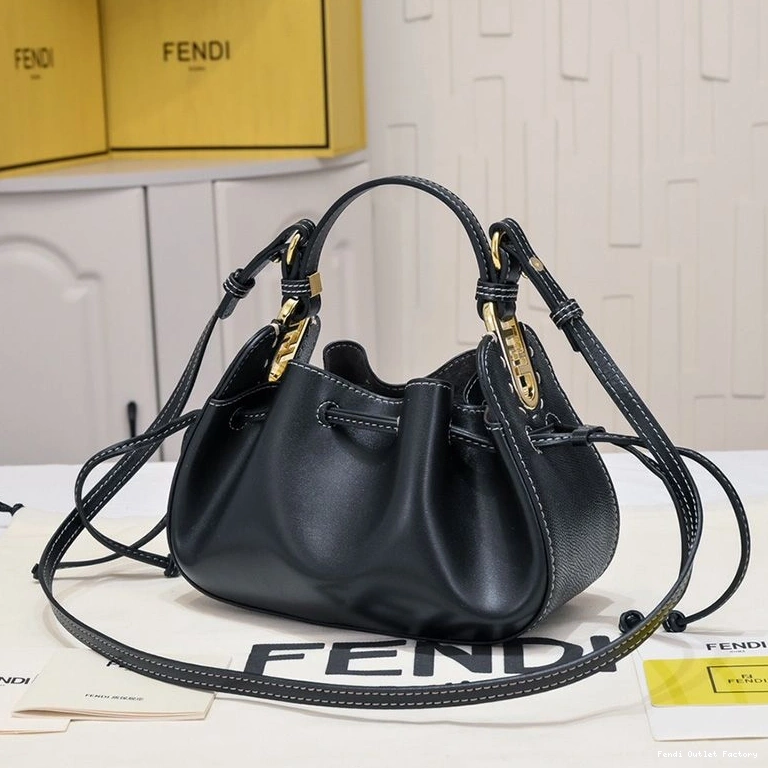 Affordable HOT Pomodorino Bucket Fendi Leather In Black Calf Bag Mini 0728